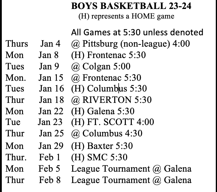 Girard USD 248 GMS Athletic Schedule 20232024